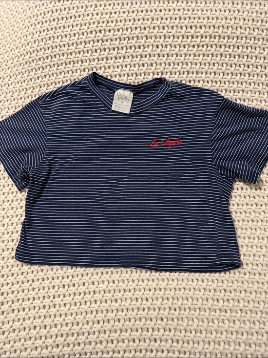 Dirtee Laundry Tops - Dirtee Laundry Navy Striped "Los Angeles" Embroidered Crop Top - size XS
